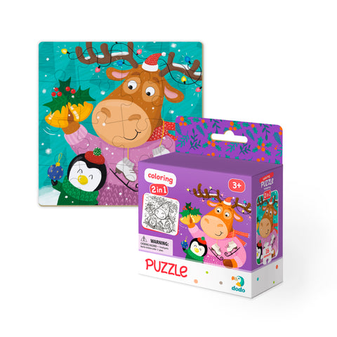 Dodo 2 in 1 Colouring Puzzle 'Deer & Penguin' (16pc)